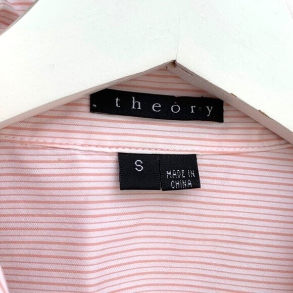 Theory Shirt Button Down Long Sleeve Orange White Stripe - Picture 7 of 9